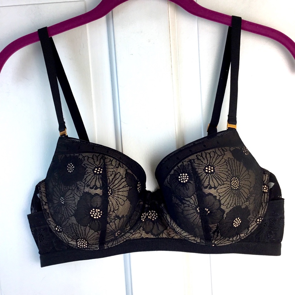 Aerie Real Power Balconette Bra Black Lace Floral